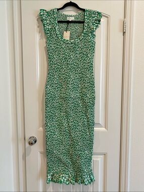 Mable Green Floral Ruffle-Trim Midi Dress